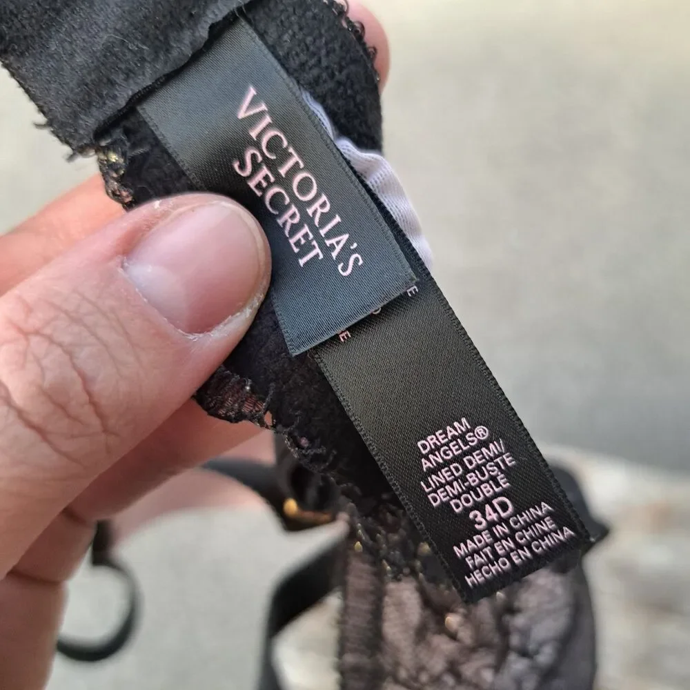 VICTORIA'S SECRET 34D Drean Angels Lined Demi Black Lace Sexy Bra Y2k